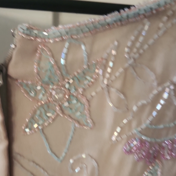 Papell Boutique Evening Silk Beaded Floral Tan Cream Short Sleeve Blouse Sz 24W - Picture 6 of 8